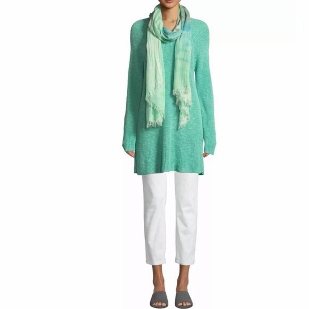 NWT! EILEEN FISHER Organic Linen Cotton Round Neck Tunic Sweater Shining Water M